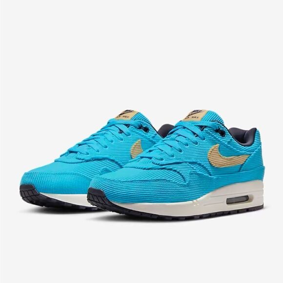 Nike Airmax 1 Premium Corduroy Baltic Blue/Gridiron/Sail/Sesame. Worn once. - Picture 1 of 16